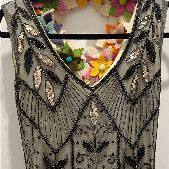 Black and Gold Beaded Fringe Dress - Picture 2 of 8